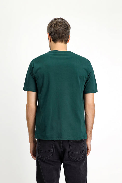 Koyu Yeşil Bisiklet Yaka Regular Fit %100 Pamuk Tişört