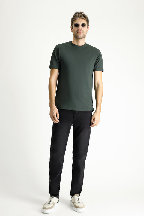 Koyu Antrasit Bisiklet Yaka Regular Fit %100 Pamuk Tişört