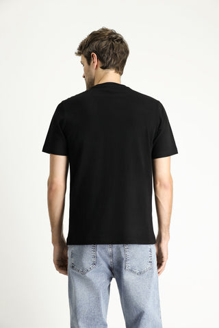  Siyah Bisiklet Yaka Regular Fit Baskılı Süprem Pamuk Tişört