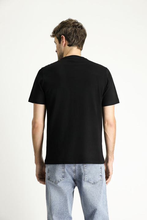 Siyah Bisiklet Yaka Regular Fit Baskılı Süprem Pamuk Tişört