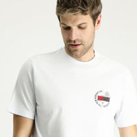 Beyaz Bisiklet Yaka Regular Fit Baskılı Süprem Pamuk Tişört