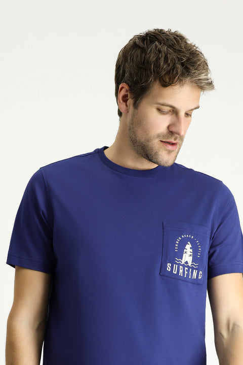İndigo Bisiklet Yaka Regular Fit Baskılı Süprem Pamuk Tişört