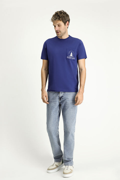 İndigo Bisiklet Yaka Regular Fit Baskılı Süprem Pamuk Tişört