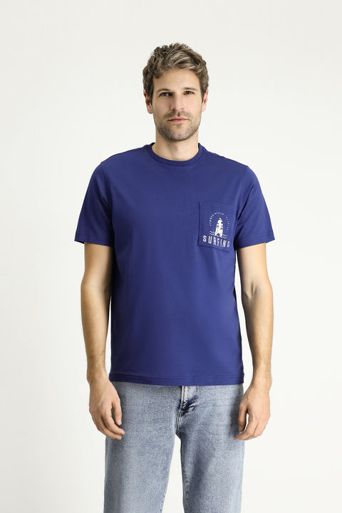 İndigo Bisiklet Yaka Regular Fit Baskılı Süprem Pamuk Tişört