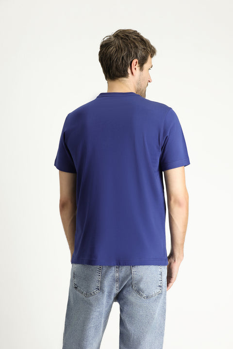 İndigo Bisiklet Yaka Regular Fit Baskılı Süprem Pamuk Tişört