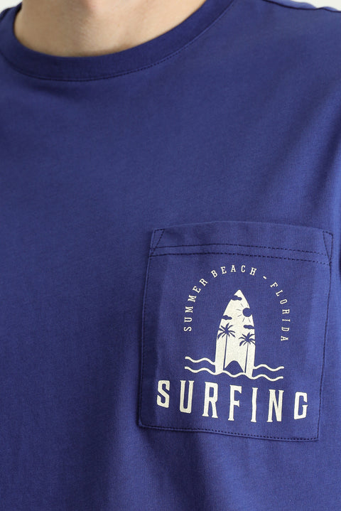 İndigo Bisiklet Yaka Regular Fit Baskılı Süprem Pamuk Tişört