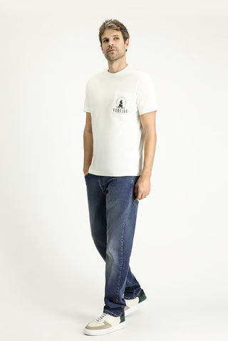  Ekru Bisiklet Yaka Regular Fit Baskılı Süprem Pamuk Tişört