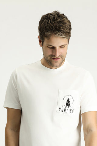  Ekru Bisiklet Yaka Regular Fit Baskılı Süprem Pamuk Tişört