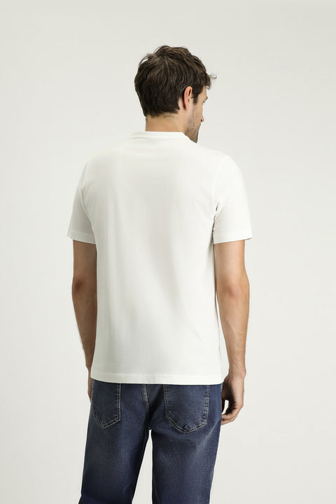 Ekru Bisiklet Yaka Regular Fit Baskılı Süprem Pamuk Tişört
