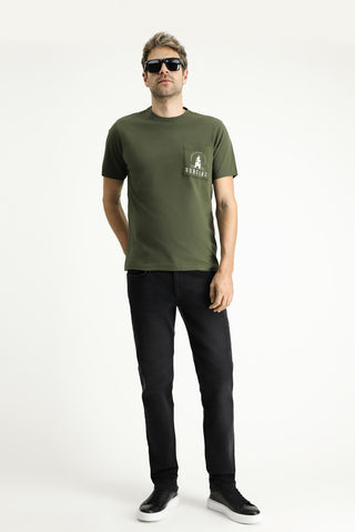  Orta Haki Bisiklet Yaka Regular Fit Baskılı Süprem Pamuk Tişört