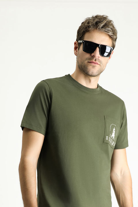 Orta Haki Bisiklet Yaka Regular Fit Baskılı Süprem Pamuk Tişört