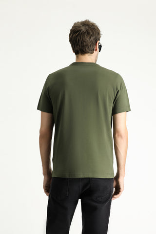  Orta Haki Bisiklet Yaka Regular Fit Baskılı Süprem Pamuk Tişört