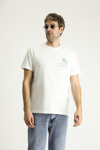  Ekru Bisiklet Yaka Regular Fit Baskılı Süprem Pamuk Tişört