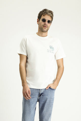  Ekru Bisiklet Yaka Regular Fit Baskılı Süprem Pamuk Tişört