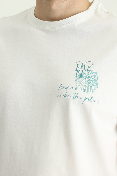 Ekru Bisiklet Yaka Regular Fit Baskılı Süprem Pamuk Tişört