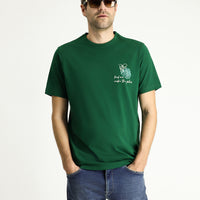 Koyu Yeşil Bisiklet Yaka Regular Fit Baskılı Süprem Pamuk Tişört