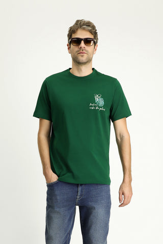  Koyu Yeşil Bisiklet Yaka Regular Fit Baskılı Süprem Pamuk Tişört