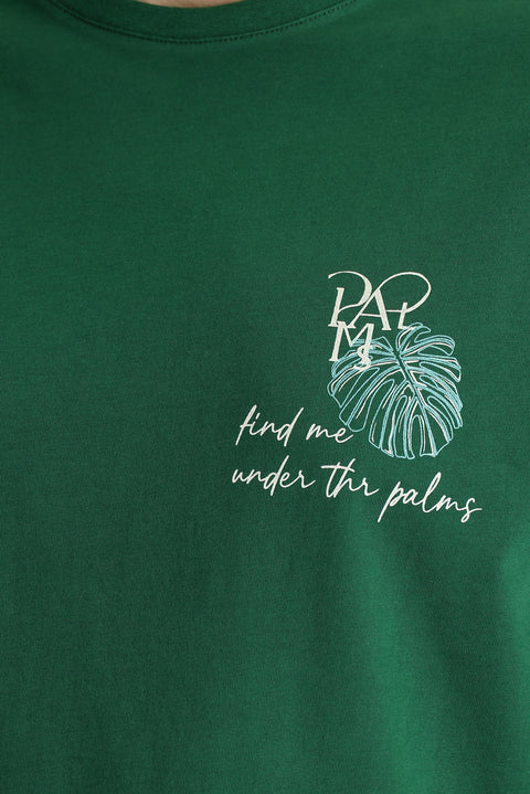 Koyu Yeşil Bisiklet Yaka Regular Fit Baskılı Süprem Pamuk Tişört