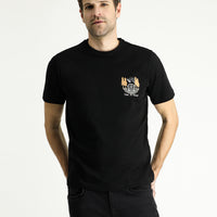 Siyah Bisiklet Yaka Regular Fit Baskılı Süprem Pamuk Tişört