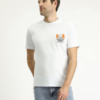 Beyaz Bisiklet Yaka Regular Fit Baskılı Süprem Pamuk Tişört