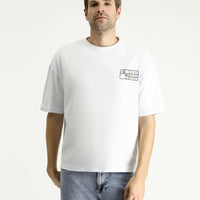 Beyaz Bisiklet Yaka Oversize Baskılı Süprem Pamuk Tişört