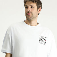 Beyaz Bisiklet Yaka Oversize Baskılı Süprem Pamuk Tişört