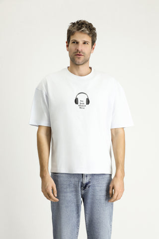  Beyaz Bisiklet Yaka Oversize Baskılı Süprem Pamuk Tişört