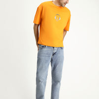 Orta Turuncu Bisiklet Yaka Oversize Baskılı Süprem Pamuk Tişört