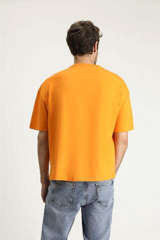  Orta Turuncu Bisiklet Yaka Oversize Baskılı Süprem Pamuk Tişört