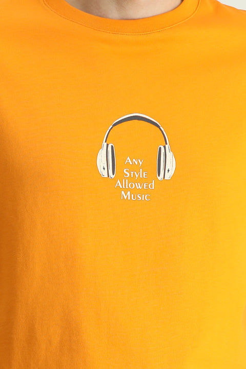 Orta Turuncu Bisiklet Yaka Oversize Baskılı Süprem Pamuk Tişört
