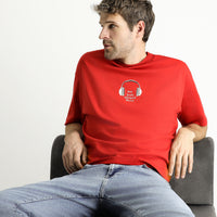 Bayrak Kırmızı Bisiklet Yaka Oversize Baskılı Süprem Pamuk Tişört