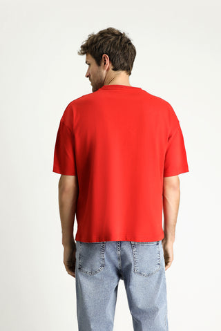  Bayrak Kırmızı  Bisiklet Yaka Oversize Baskılı Süprem Pamuk Tişört