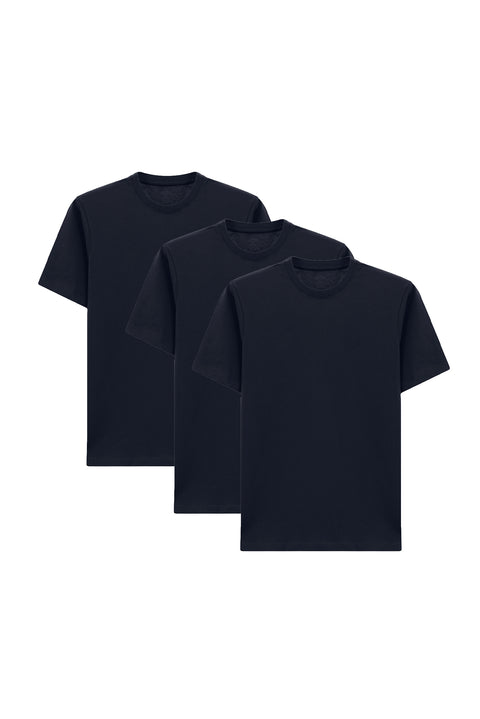 Koyu Lacivert Bisiklet Yaka Regular Fit %100 Pamuk 3'lü Tişört Seti