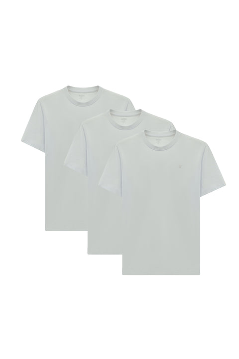 Beyaz Bisiklet Yaka Regular Fit %100 Pamuk 3'lü Tişört Seti
