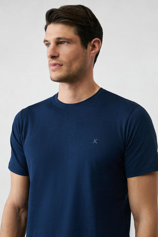  Beyaz-Siyah-Lacivert Bisiklet Yaka Regular Fit %100 Pamuk 3'lü Tişört Seti