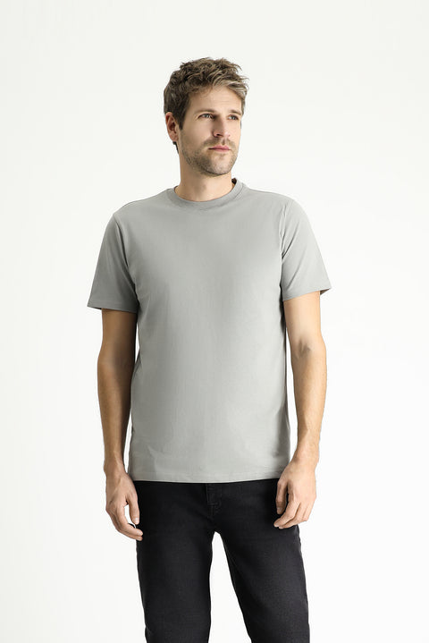 Light Grey Melange Crew Neck Slim Fit 100% Cotton T-shirt