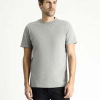 Açık Gri Melanj Bisiklet Yaka Slim Fit Dar Kesim Süprem Pamuk Tişört