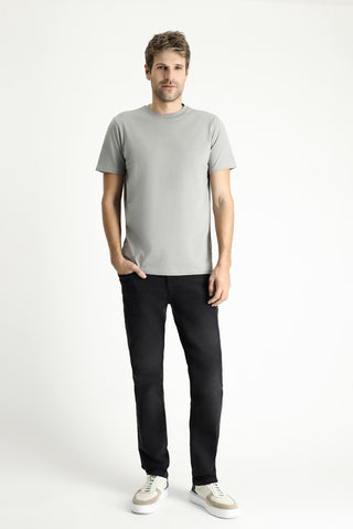  Açık Gri Melanj Bisiklet Yaka Slim Fit %100 Pamuk Tişört