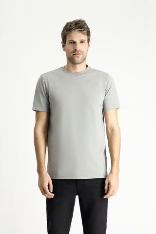  Açık Gri Melanj Bisiklet Yaka Slim Fit Dar Kesim Süprem Pamuk Tişört