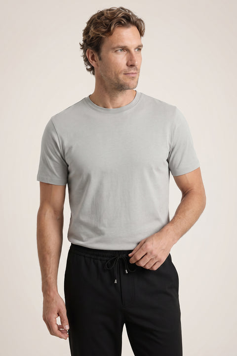 Açık Gri Melanj Bisiklet Yaka Slim Fit %100 Pamuk Tişört