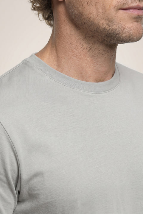 Açık Gri Melanj Bisiklet Yaka Slim Fit %100 Pamuk Tişört