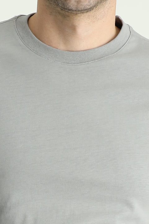 Açık Gri Melanj Bisiklet Yaka Slim Fit %100 Pamuk Tişört