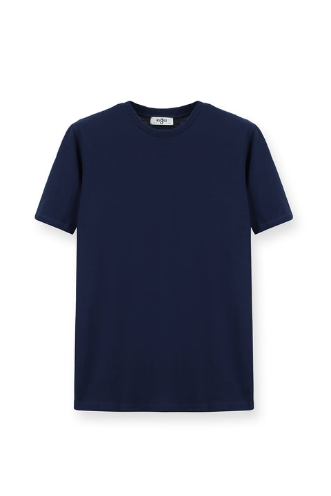 Orta Lacivert Bisiklet Yaka Slim Fit %100 Pamuk Tişört
