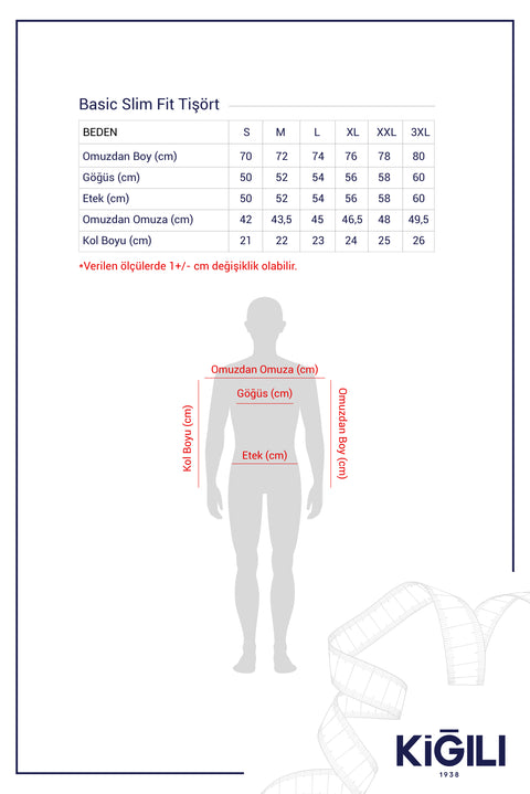 İndigo Bisiklet Yaka Slim Fit %100 Pamuk Tişört