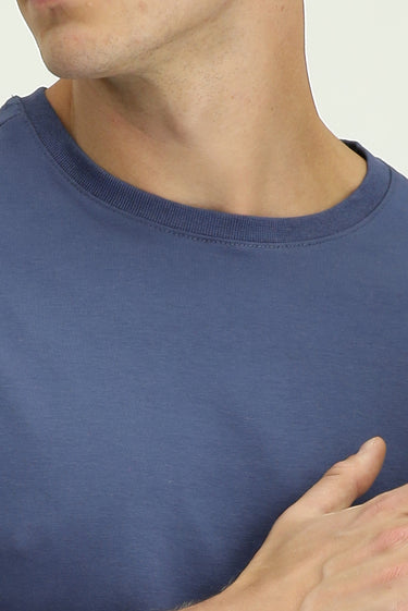 İndigo Bisiklet Yaka Slim Fit Dar Kesim Süprem Pamuk Tişört