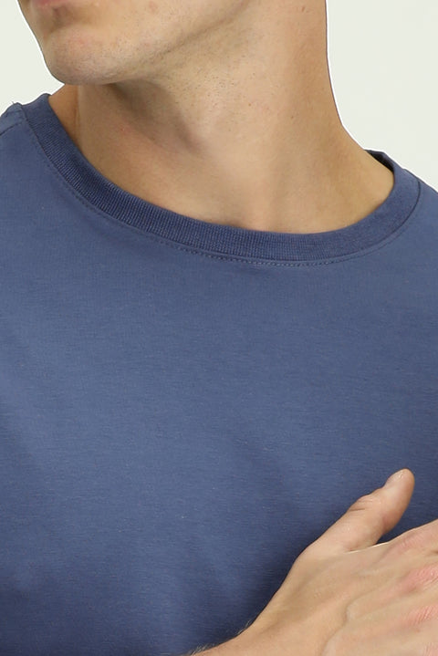 İndigo Bisiklet Yaka Slim Fit %100 Pamuk Tişört