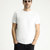 Beyaz Bisiklet Yaka Slim Fit Dar Kesim Süprem Pamuk Tişört