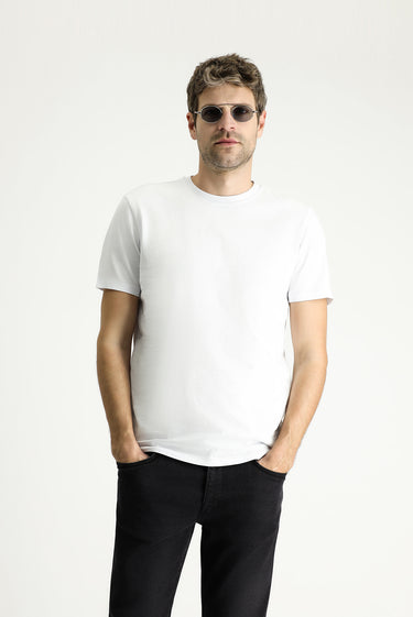  Beyaz Bisiklet Yaka Slim Fit Dar Kesim Süprem Pamuk Tişört