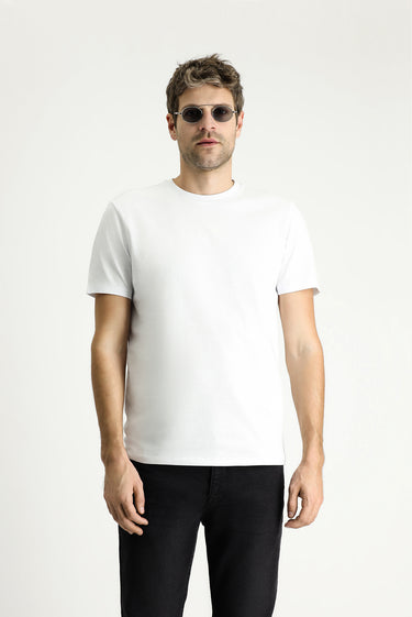  Beyaz Bisiklet Yaka Slim Fit Dar Kesim Süprem Pamuk Tişört