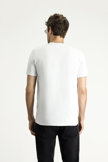 Beyaz Bisiklet Yaka Slim Fit Dar Kesim Süprem Pamuk Tişört